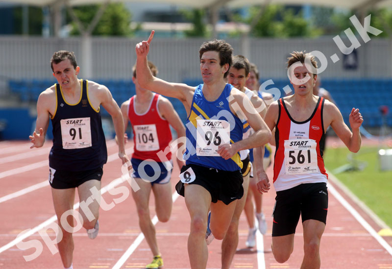 Nick Hooker (Leeds City AC) wins the senior 1500 metres, Northern Championships, Sport City, Manchester